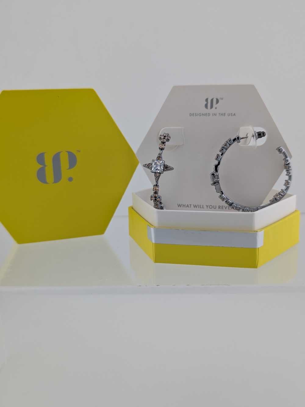 BP Silver Crystal Hoop and Star Charm Earrings